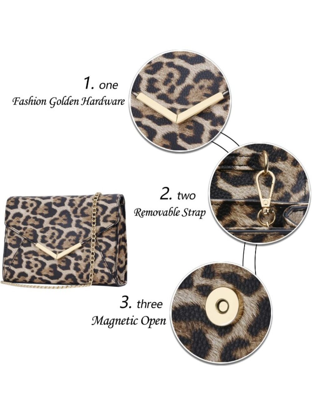 Women's Leopard Clutch Purses Wedding Party Evening Crossbody Shoulder Bags - Picture 3 of 6